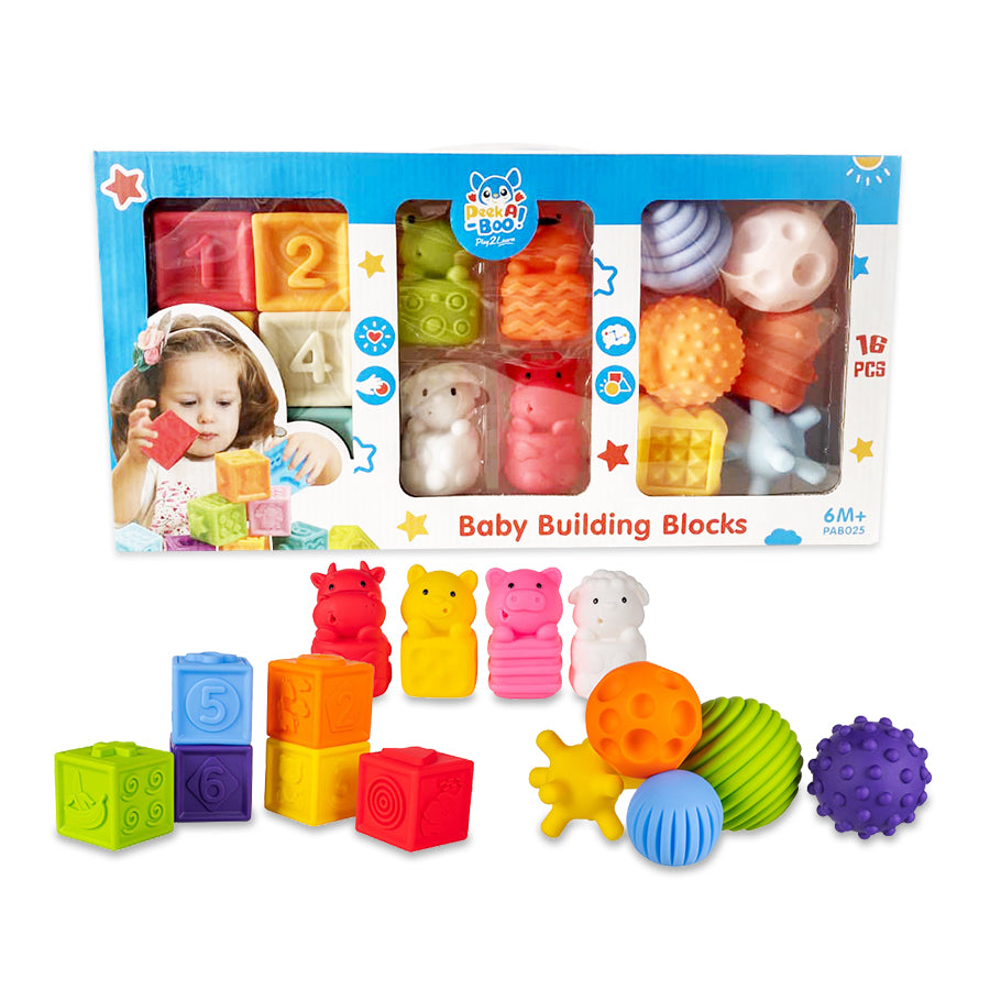 Đồ chơi hình khối nhựa mềm cho bé-16 chi tiết PEEK A BOO PAB025