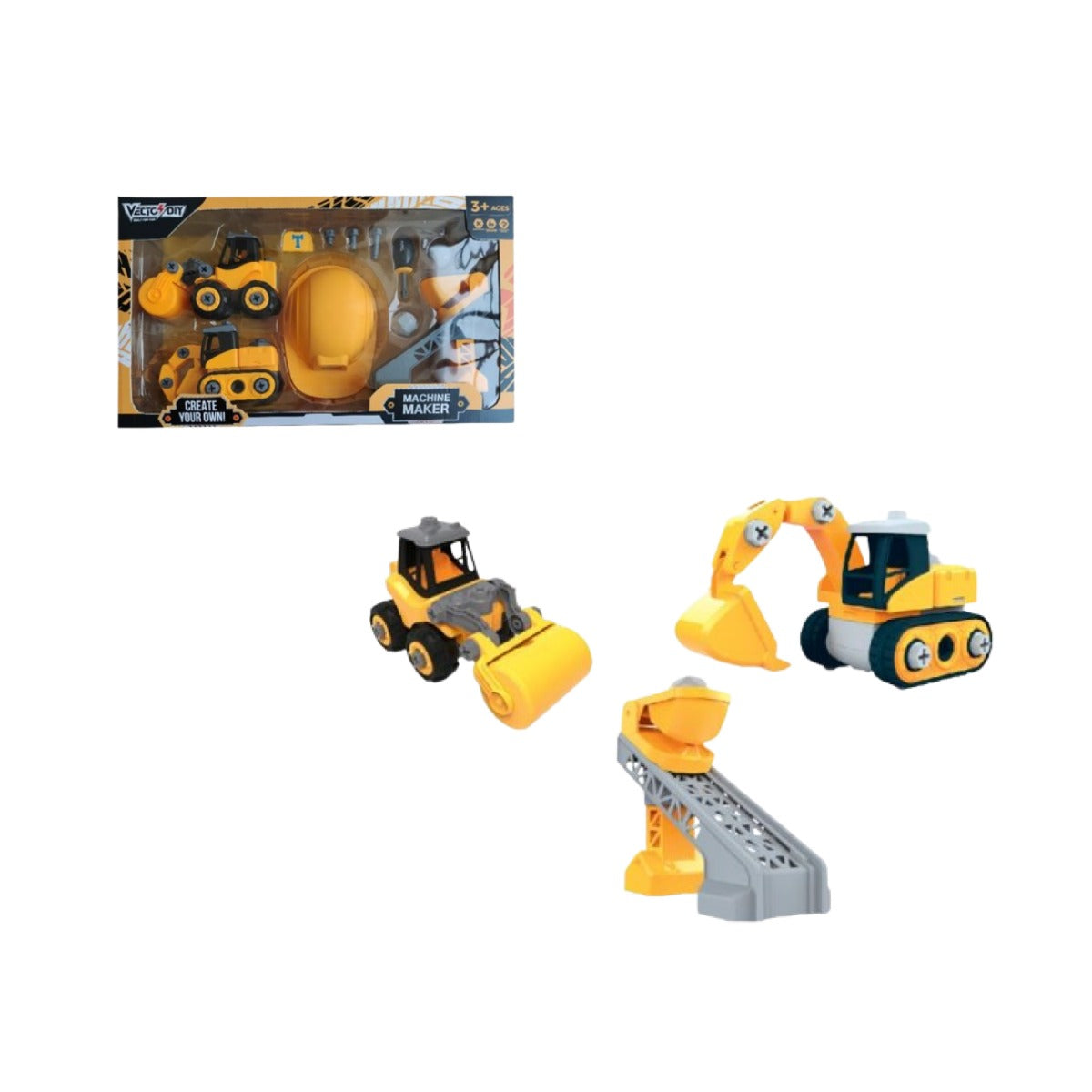 Bộ Đồ Chơi Lắp Ráp Vecto Diy-Xe Đào, Xe Lu, Nón Và Phụ Kiện Vecto Vt1038