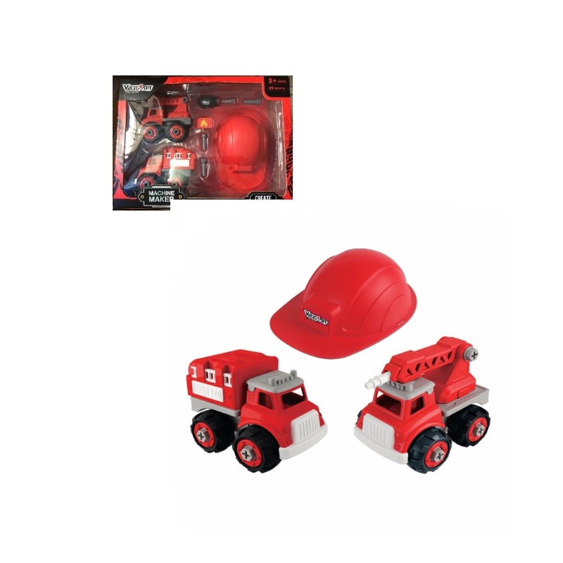 Bộ đồ chơi lắp ráp Vecto DIY - Hai xe cứu hỏa kèm theo nón
