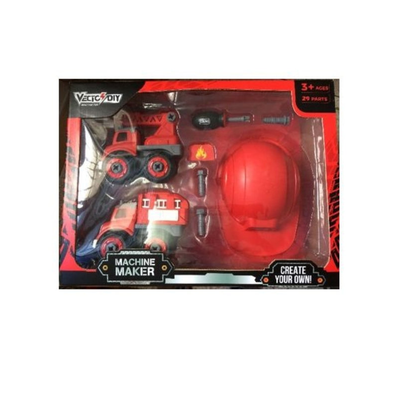 Bộ đồ chơi lắp ráp Vecto DIY - Hai xe cứu hỏa kèm theo nón