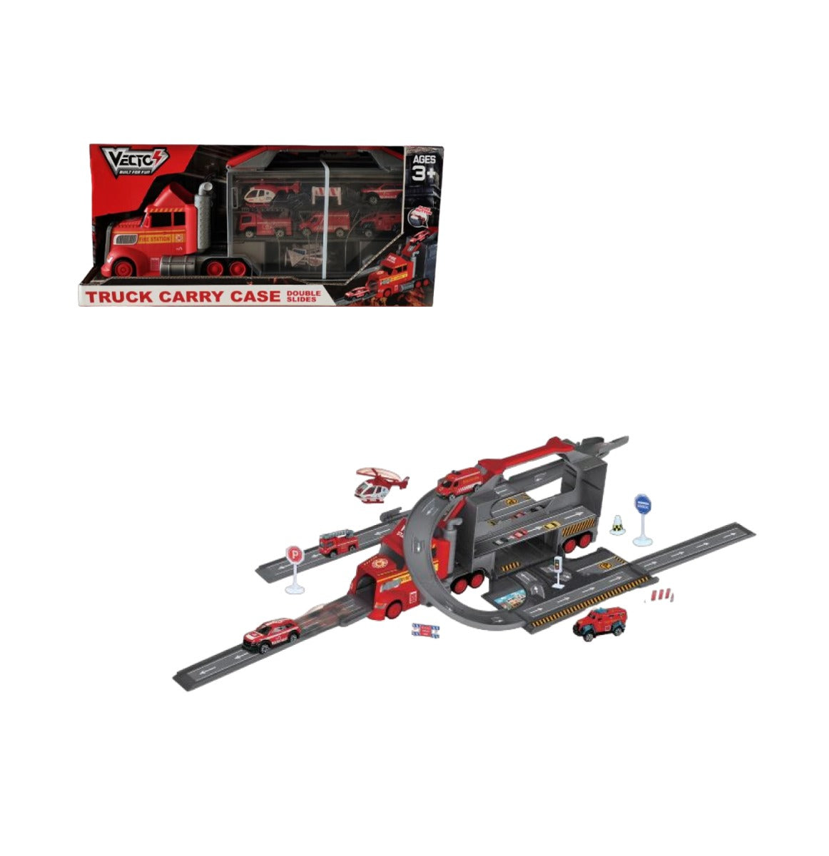 Đồ Chơi Xe Tải Nhiều Ngăn Cứu Hỏa Với Đường Trượt Nối Dài VECTO VT111