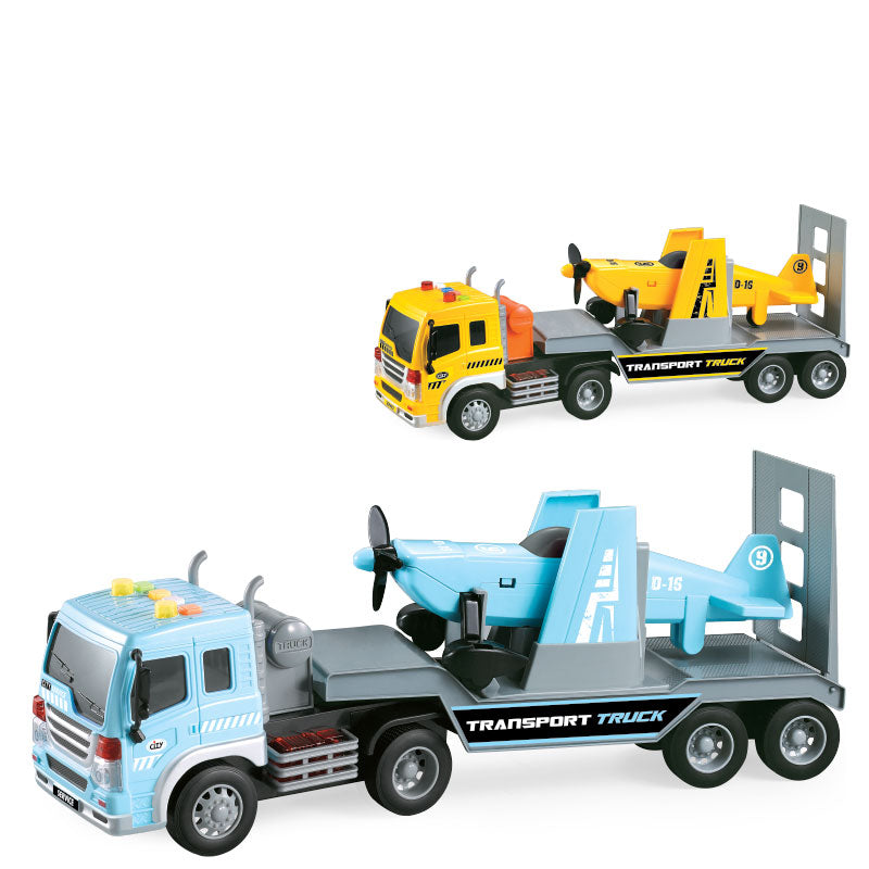 Đồ Chơi Xe Tải Chở Máy Bay Thể Thao Có Đèn Và Âm Thanh Xanh VECTO VT571J